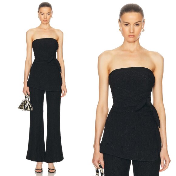 GANNI Strapless Top in Black Size 36 NWT raped Crepe Tie Front Elegant Tube Top - Picture 1 of 8